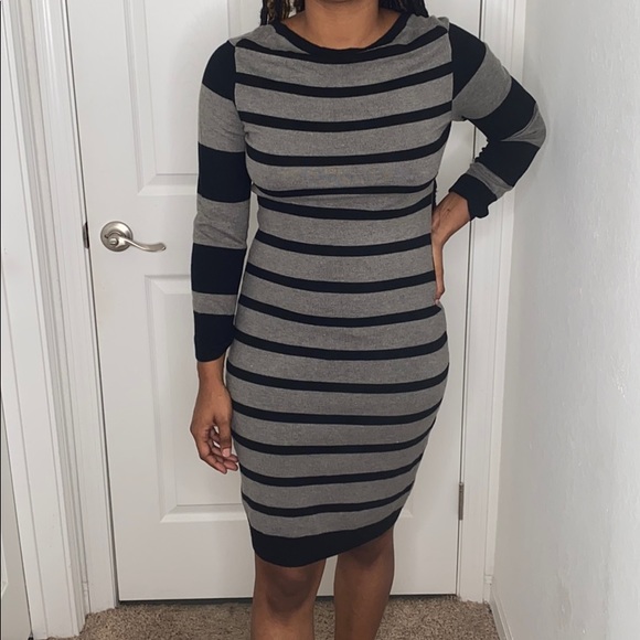 STRIPPED BODYCON SWEATER DRESS - Picture 1 of 4